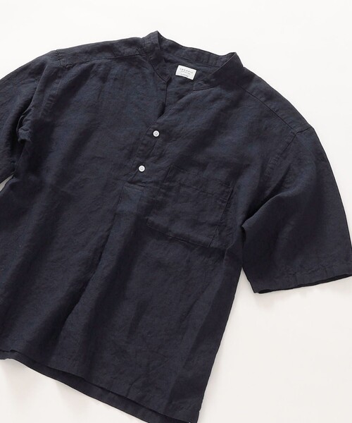 SHIPS any（シップス エニィ）の「SHIPS any: オーガニックリネン プルオーバー 5分袖シャツ◇（シャツ/ブラウス・メンズ・ネイビー/グレー/オフホワイト・SMALL/MEDIUM/LARGE/X-LARGE）」の3枚目の写真