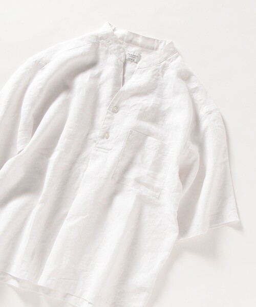 SHIPS any（シップス エニィ）の「SHIPS any: オーガニックリネン プルオーバー 5分袖シャツ◇（シャツ/ブラウス・メンズ・ネイビー/グレー/オフホワイト・SMALL/MEDIUM/LARGE/X-LARGE）」の4枚目の写真