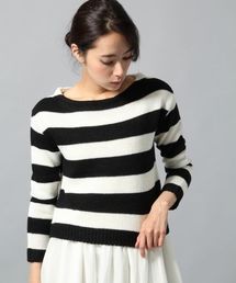 BLISS POINT | 7ゲージフトボーダークロップドプルオーバー/555398(ニット/セーター)