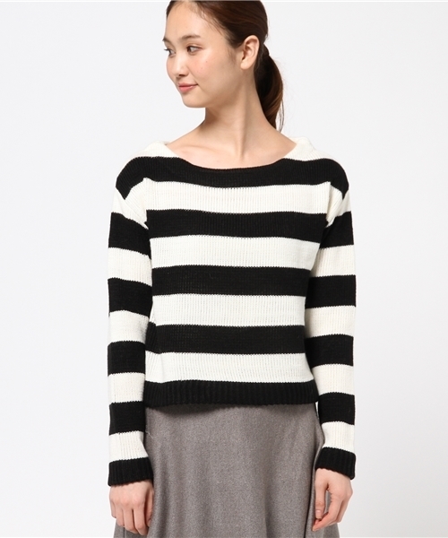 BLISS POINT(ブリスポイント)の「7ゲージフトボーダークロップドプルオーバー/555398(ニット/セーター・レディース・ネイビー/ブラック/グレー/ピンク・LARGE/MEDIUM)」の6枚目の写真