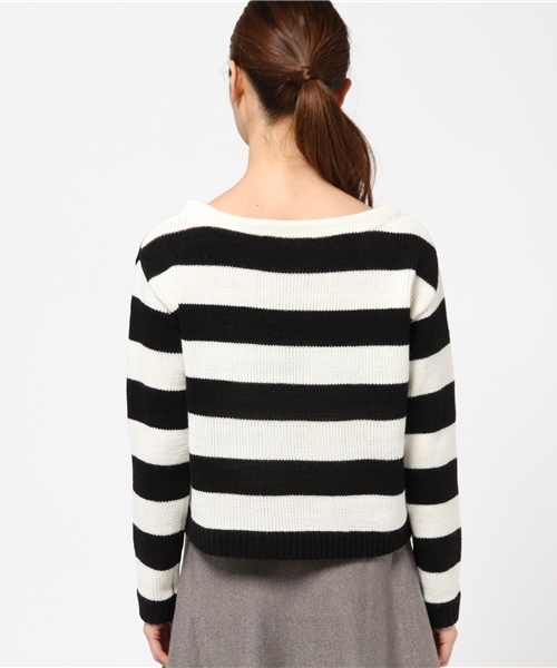 BLISS POINT(ブリスポイント)の「7ゲージフトボーダークロップドプルオーバー/555398(ニット/セーター・レディース・ネイビー/ブラック/グレー/ピンク・LARGE/MEDIUM)」の8枚目の写真