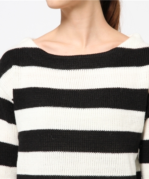 BLISS POINT(ブリスポイント)の「7ゲージフトボーダークロップドプルオーバー/555398(ニット/セーター・レディース・ネイビー/ブラック/グレー/ピンク・LARGE/MEDIUM)」の9枚目の写真