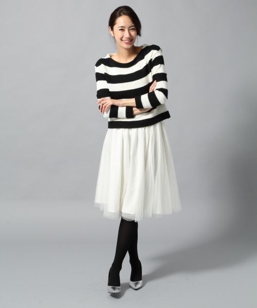 BLISS POINT(ブリスポイント)の「7ゲージフトボーダークロップドプルオーバー/555398(ニット/セーター・レディース・ネイビー/ブラック/グレー/ピンク・LARGE/MEDIUM)」の5枚目の写真