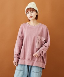 CUBE SUGAR（キューブシュガー）の「WEB限定 ミニ裏毛 スウェット ピグメント加工 布帛ポケット クルーネック（スウェット）」