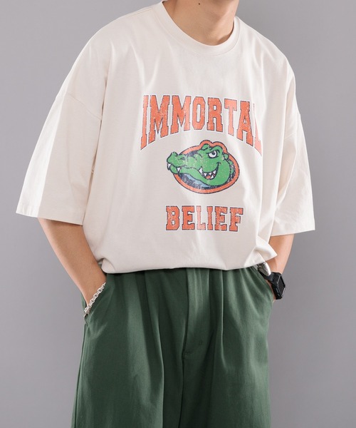 kutir（クティール）の「ワニカレッジビッグTシャツ（Tシャツ/カットソー・メンズ・チャコールグレー/オフホワイト/グリーン・MEDIUM/LARGE）」の20枚目の写真