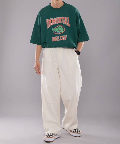 kutir（クティール）の「ワニカレッジビッグTシャツ（Tシャツ/カットソー・メンズ・チャコールグレー/オフホワイト/グリーン・MEDIUM/LARGE）」の14枚目の写真