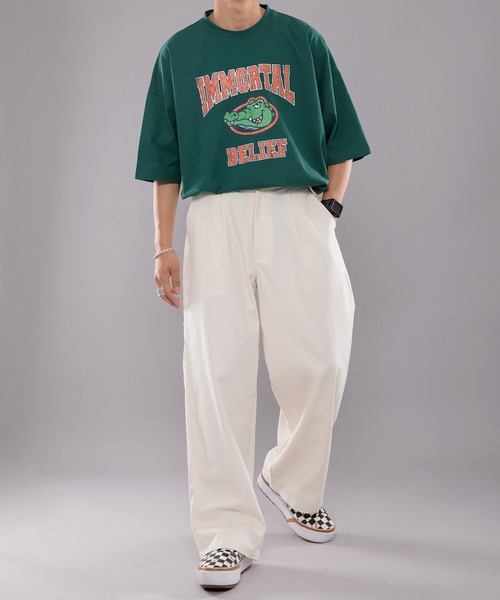 kutir（クティール）の「ワニカレッジビッグTシャツ（Tシャツ/カットソー・メンズ・チャコールグレー/オフホワイト/グリーン・MEDIUM/LARGE）」の18枚目の写真