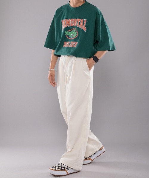 kutir（クティール）の「ワニカレッジビッグTシャツ（Tシャツ/カットソー・メンズ・チャコールグレー/オフホワイト/グリーン・MEDIUM/LARGE）」の7枚目の写真