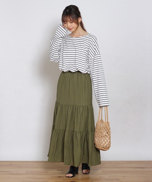 Crisp yours（クリスプユアーズ）の「ルーズボーダーTシャツ（Tシャツ/カットソー・レディース・グレー/ピンク/ブラック・FREE）」の4枚目の写真