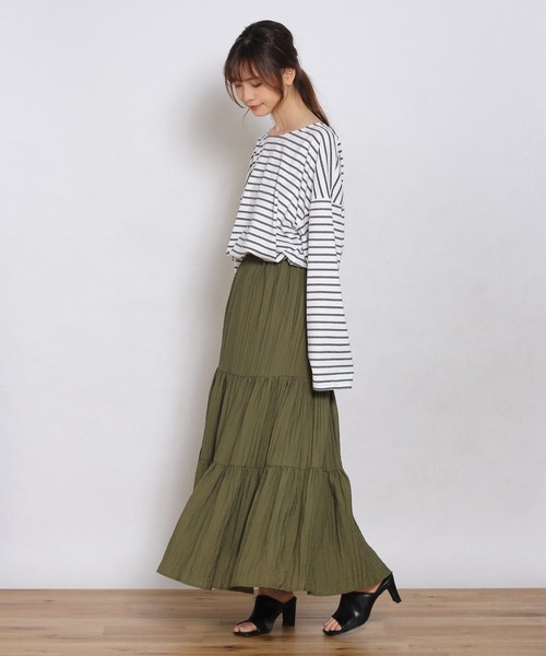 Crisp yours（クリスプユアーズ）の「ルーズボーダーTシャツ（Tシャツ/カットソー・レディース・グレー/ピンク/ブラック・FREE）」の5枚目の写真