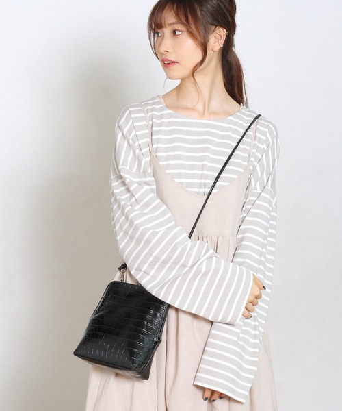 Crisp yours（クリスプユアーズ）の「ルーズボーダーTシャツ（Tシャツ/カットソー・レディース・グレー/ピンク/ブラック・FREE）」の10枚目の写真