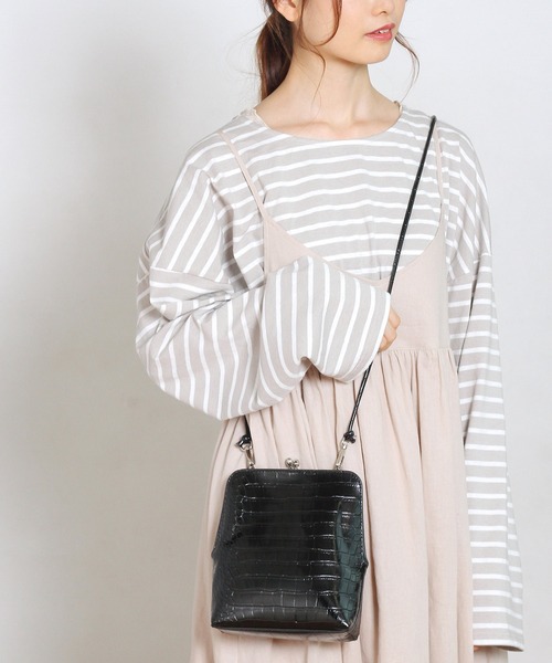 Crisp yours（クリスプユアーズ）の「ルーズボーダーTシャツ（Tシャツ/カットソー・レディース・グレー/ピンク/ブラック・FREE）」の12枚目の写真