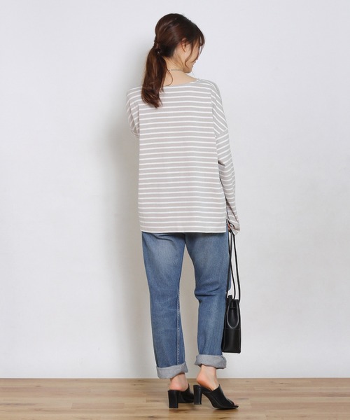 Crisp yours（クリスプユアーズ）の「ルーズボーダーTシャツ（Tシャツ/カットソー・レディース・グレー/ピンク/ブラック・FREE）」の14枚目の写真