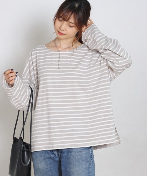 Crisp yours（クリスプユアーズ）の「ルーズボーダーTシャツ（Tシャツ/カットソー・レディース・グレー/ピンク/ブラック・FREE）」の15枚目の写真