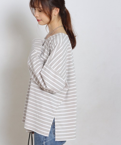 Crisp yours（クリスプユアーズ）の「ルーズボーダーTシャツ（Tシャツ/カットソー・レディース・グレー/ピンク/ブラック・FREE）」の16枚目の写真