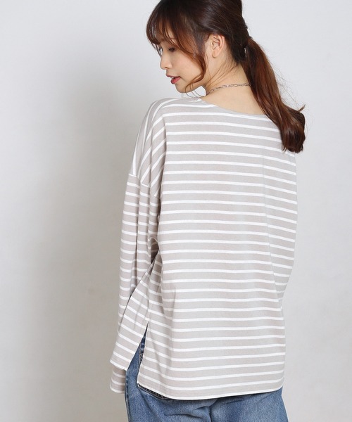 Crisp yours（クリスプユアーズ）の「ルーズボーダーTシャツ（Tシャツ/カットソー・レディース・グレー/ピンク/ブラック・FREE）」の17枚目の写真