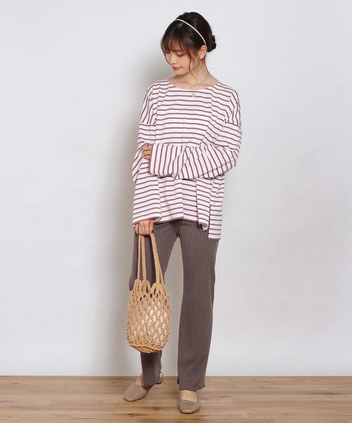 Crisp yours（クリスプユアーズ）の「ルーズボーダーTシャツ（Tシャツ/カットソー・レディース・グレー/ピンク/ブラック・FREE）」の21枚目の写真