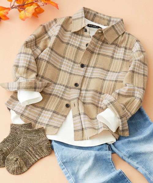 SHISKY(シスキー)の「SHISKY / シスキー チェック ネルシャツ 長袖 キッズ(シャツ/ブラウス・キッズ・レッド系その他/ベージュ系その他/ブラウン系その他/ブルー系その他/グリーン系その他/グレー系その他/レッド系その他2/グレー系その他2・110/120/130/140/150/160)」の4枚目の写真