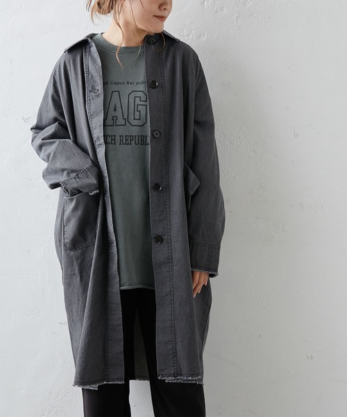 PUAL CE CIN（ピュアルセシン）の「綿ヘンプヒッコリーコート（その他アウター・レディース・オフホワイト/チャコールグレー/ベージュ・FREE）」の2枚目の写真