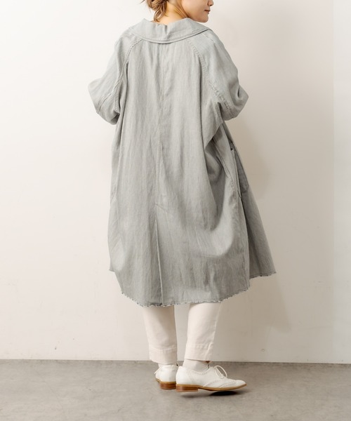 PUAL CE CIN（ピュアルセシン）の「綿ヘンプヒッコリーコート（その他アウター・レディース・オフホワイト/チャコールグレー/ベージュ・FREE）」の4枚目の写真