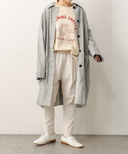 PUAL CE CIN（ピュアルセシン）の「綿ヘンプヒッコリーコート（その他アウター・レディース・オフホワイト/チャコールグレー/ベージュ・FREE）」の5枚目の写真