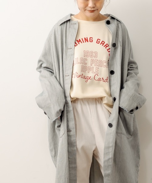 PUAL CE CIN（ピュアルセシン）の「綿ヘンプヒッコリーコート（その他アウター・レディース・オフホワイト/チャコールグレー/ベージュ・FREE）」の6枚目の写真