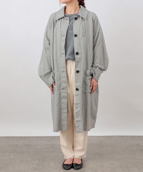 PUAL CE CIN（ピュアルセシン）の「綿ヘンプヒッコリーコート（その他アウター・レディース・オフホワイト/チャコールグレー/ベージュ・FREE）」の7枚目の写真