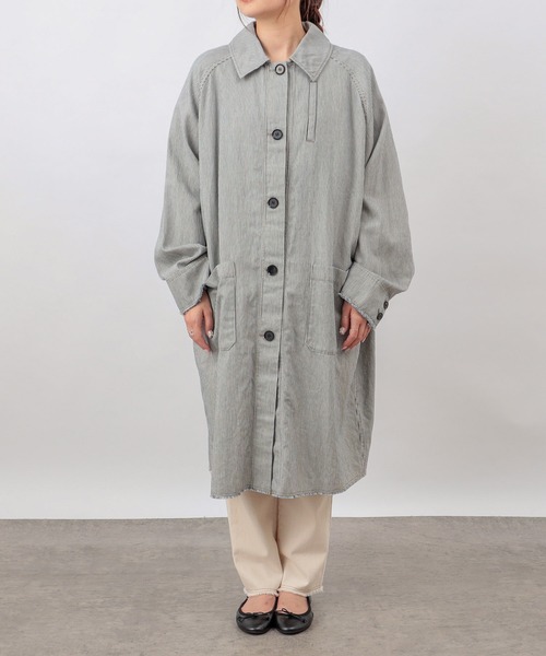 PUAL CE CIN（ピュアルセシン）の「綿ヘンプヒッコリーコート（その他アウター・レディース・オフホワイト/チャコールグレー/ベージュ・FREE）」の8枚目の写真