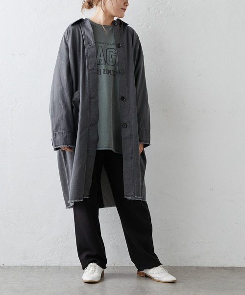 PUAL CE CIN（ピュアルセシン）の「綿ヘンプヒッコリーコート（その他アウター・レディース・オフホワイト/チャコールグレー/ベージュ・FREE）」の20枚目の写真