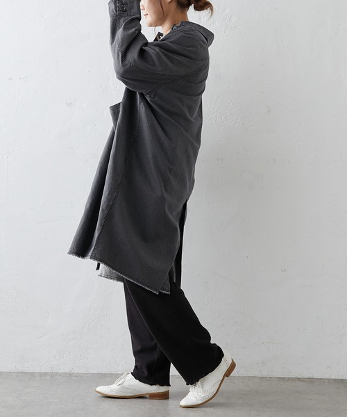 PUAL CE CIN（ピュアルセシン）の「綿ヘンプヒッコリーコート（その他アウター・レディース・オフホワイト/チャコールグレー/ベージュ・FREE）」の17枚目の写真