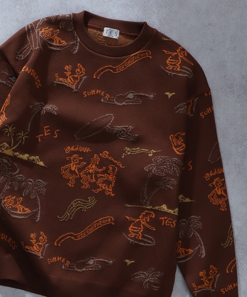 The Endless Summer（エンドレスサマー）の「TES HAWAII TRIP JQ LOOSE FIT CREWNECK KNIT / クルーネックニット（ニット/セーター・メンズ・オフホワイト/ブラック/ブラウン・X-LARGE/MEDIUM/LARGE/SMALL）」の3枚目の写真