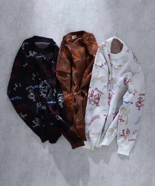 The Endless Summer（エンドレスサマー）の「TES HAWAII TRIP JQ LOOSE FIT CREWNECK KNIT / クルーネックニット（ニット/セーター・メンズ・オフホワイト/ブラック/ブラウン・X-LARGE/MEDIUM/LARGE/SMALL）」の2枚目の写真