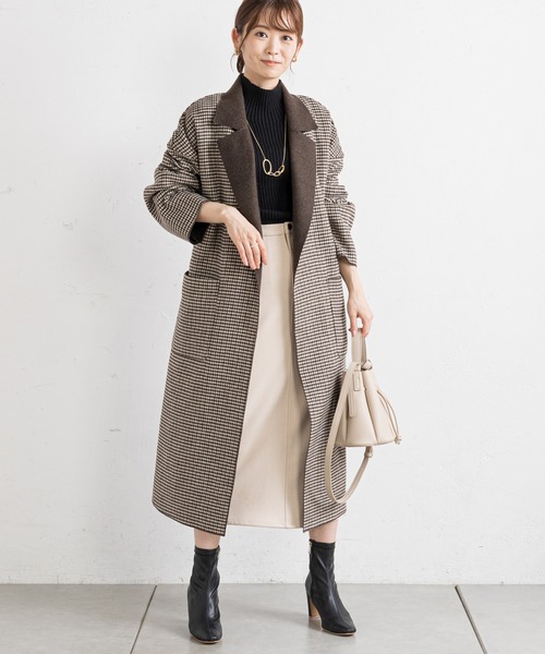 prose verse（プロズヴェール）の「チェックサイドスリットロングコート（チェスターコート・レディース・ブラウン/ブラック・MEDIUM/LARGE）」の2枚目の写真