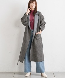 チェックサイドスリットロングコート