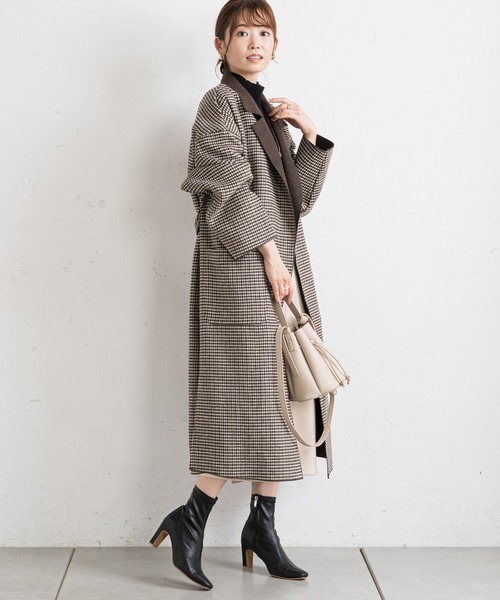 prose verse（プロズヴェール）の「チェックサイドスリットロングコート（チェスターコート・レディース・ブラウン/ブラック・MEDIUM/LARGE）」の6枚目の写真