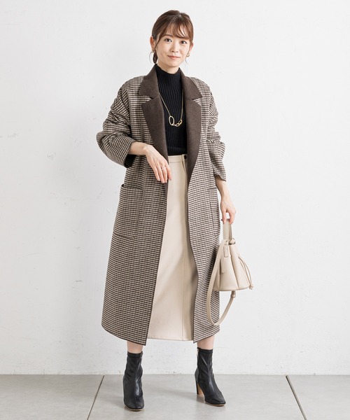 prose verse（プロズヴェール）の「チェックサイドスリットロングコート（チェスターコート・レディース・ブラウン/ブラック・MEDIUM/LARGE）」の7枚目の写真