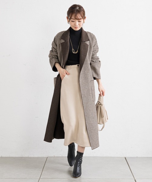 prose verse（プロズヴェール）の「チェックサイドスリットロングコート（チェスターコート・レディース・ブラウン/ブラック・MEDIUM/LARGE）」の8枚目の写真