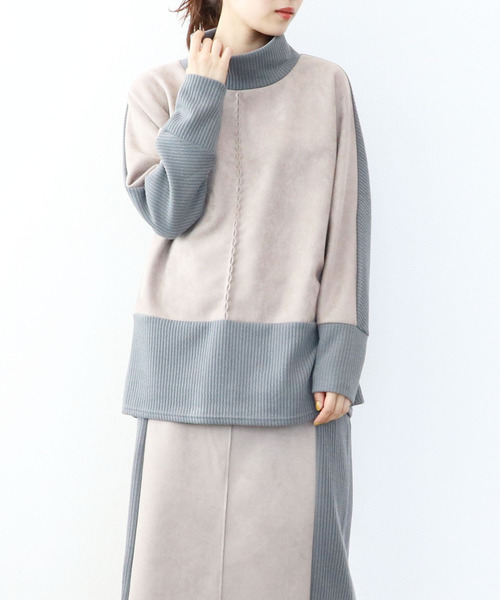 Three Four Time（ｽﾘｰﾌｫｰﾀｲﾑ）の「スエードリブ切替タートルネックチュニック（その他トップス・レディース・ブラウン/ベージュ・FREE）」の2枚目の写真