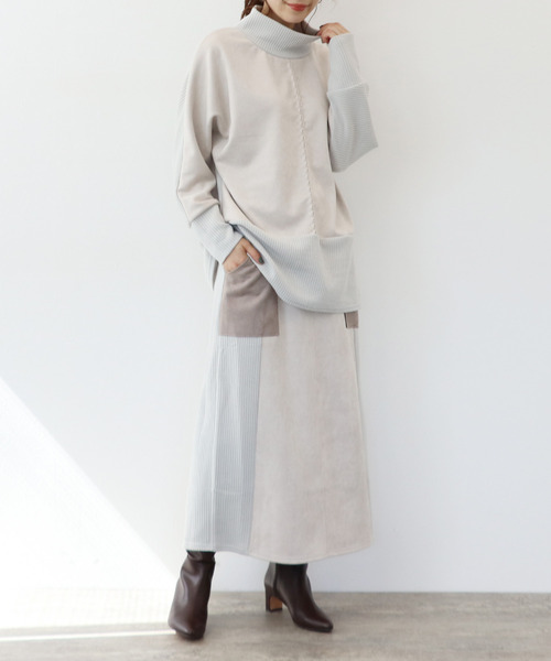 Three Four Time（ｽﾘｰﾌｫｰﾀｲﾑ）の「スエードリブ切替タートルネックチュニック（その他トップス・レディース・ブラウン/ベージュ・FREE）」の5枚目の写真