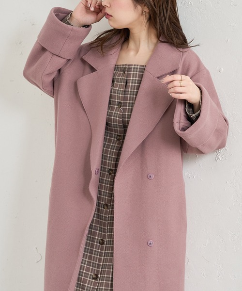 natural couture(ナチュラルクチュール)の「着流しテーラードコート(チェスターコート・レディース・ブラウン/ピンク/ベージュ/ラベンダー/ライトベージュ・FREE)」の5枚目の写真