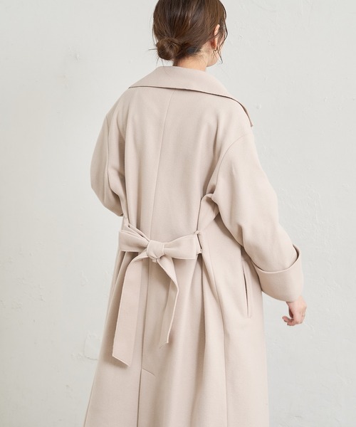 natural couture(ナチュラルクチュール)の「着流しテーラードコート(チェスターコート・レディース・ブラウン/ピンク/ベージュ/ラベンダー/ライトベージュ・FREE)」の17枚目の写真