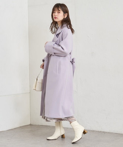 natural couture(ナチュラルクチュール)の「着流しテーラードコート(チェスターコート・レディース・ブラウン/ピンク/ベージュ/ラベンダー/ライトベージュ・FREE)」の22枚目の写真