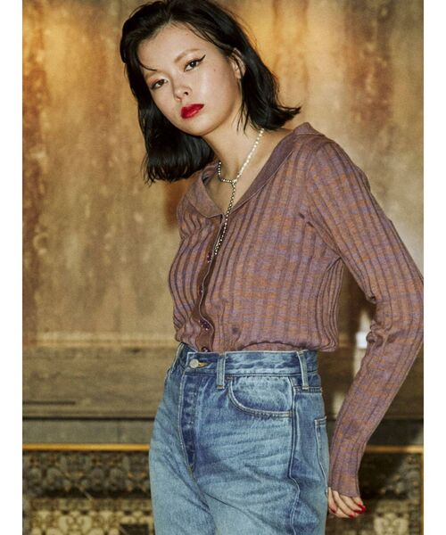 jouetie（ジュエティ）の「ブラウスリブニット（ニット/セーター・レディース・ブラック/パープル/ピンク・MEDIUM）」の3枚目の写真