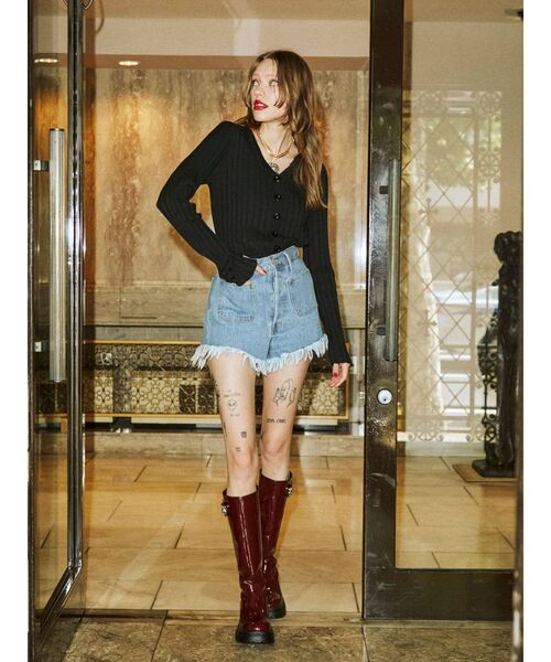 jouetie（ジュエティ）の「ブラウスリブニット（ニット/セーター・レディース・ブラック/パープル/ピンク・MEDIUM）」の4枚目の写真