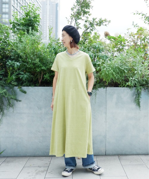 MANASTASH(マナスタッシュ)の「MANASTASH/マナスタッシュ W's PIGMENT FLARE DRESS ウィメンズ ピグメントフレアワンピース(ワンピース・レディース・ブラック/ベージュ/グリーン・MEDIUM)」の3枚目の写真