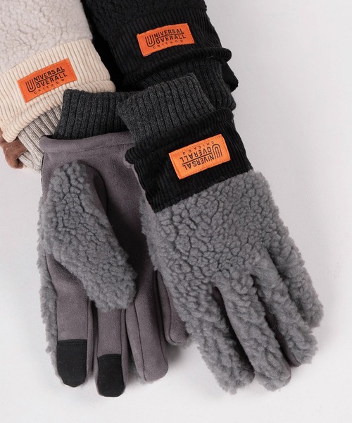 UNIVERSAL OVERALL（ユニバーサルオーバーオール）の「【79】【UNIVERSAL OVERALL/ユニバーサルオーバーオール】ブランドロゴ ボア切替えグローブ/ スマートフォン対応/手袋/防寒（手袋・メンズ・ブラウン/アイボリー/ブラック/グレー/アイボリー系/ブラウン系/グレー系1/グレー系/ブラック系・FREE）」の5枚目の写真