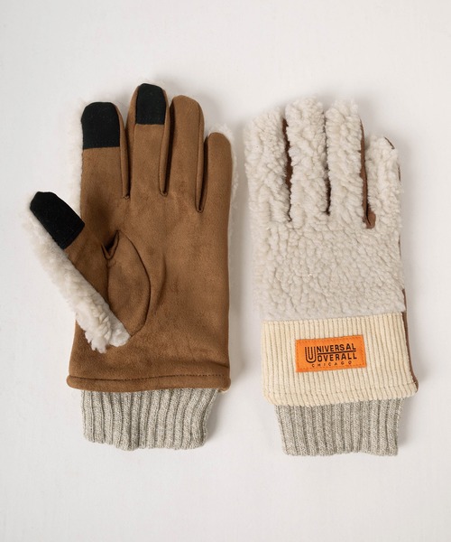 UNIVERSAL OVERALL（ユニバーサルオーバーオール）の「【79】【UNIVERSAL OVERALL/ユニバーサルオーバーオール】ブランドロゴ ボア切替えグローブ/ スマートフォン対応/手袋/防寒（手袋・メンズ・ブラウン/アイボリー/ブラック/グレー/アイボリー系/ブラウン系/グレー系1/グレー系/ブラック系・FREE）」の10枚目の写真