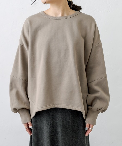 PUAL CE CIN（ピュアルセシン）の「裏起毛袖ボリュームBIGプルオーバー（スウェット・レディース・チャコールグレー/ベージュ/グレイッシュベージュ・FREE）」の16枚目の写真