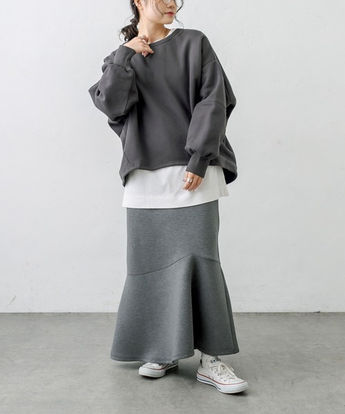 PUAL CE CIN（ピュアルセシン）の「裏起毛袖ボリュームBIGプルオーバー（スウェット・レディース・チャコールグレー/ベージュ/グレイッシュベージュ・FREE）」の14枚目の写真