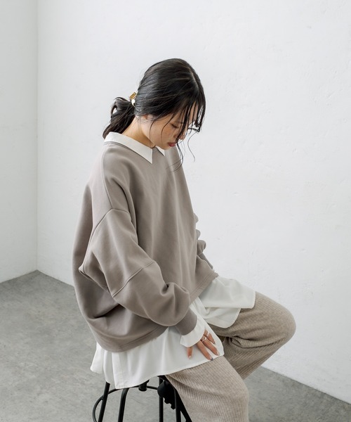 PUAL CE CIN（ピュアルセシン）の「裏起毛袖ボリュームBIGプルオーバー（スウェット・レディース・チャコールグレー/ベージュ/グレイッシュベージュ・FREE）」の19枚目の写真